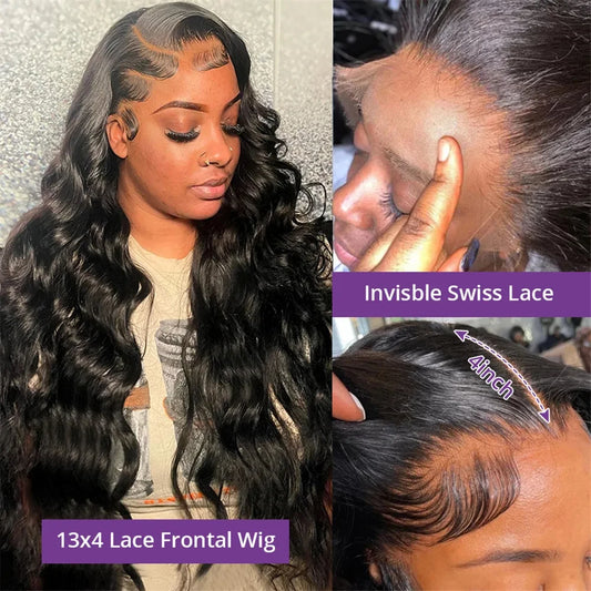 Tewjig 40 Inch Body Wave HD Transparent 13x6 Lace Front Human Hair Wigs Brazilian 250 Density 13x4 Lace Frontal Wig For Women