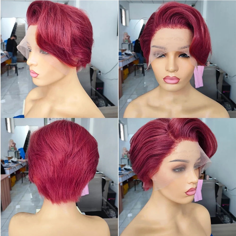 Brazilian Pixie Cut Wigs With Bangs Glueless Short Bob Human Hair