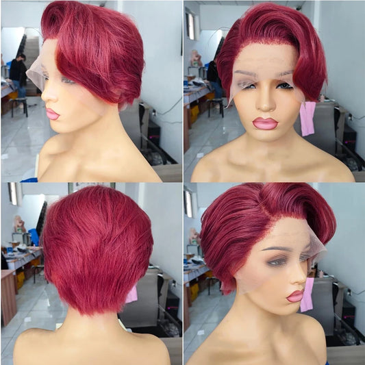 Brazilian Pixie Cut Wigs With Bangs Glueless Short Bob Human Hair