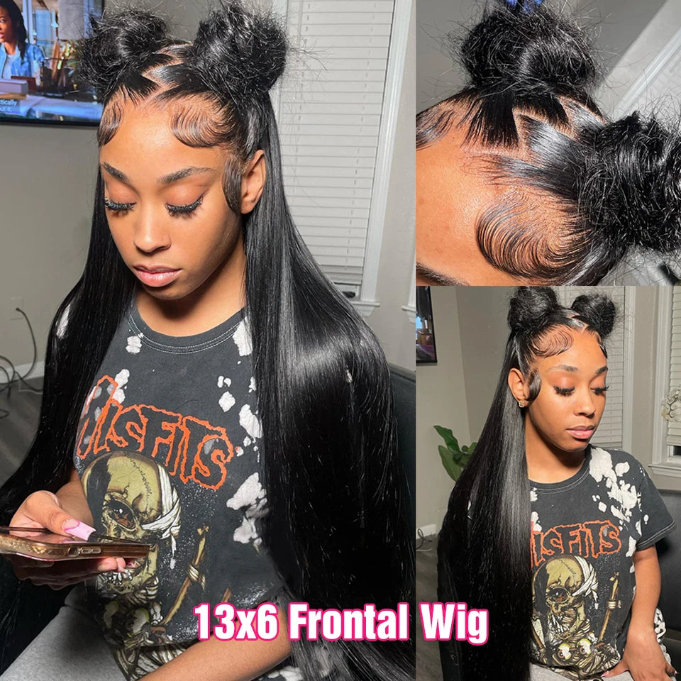 Straight Glueless Wig Lace Front Human Hair Ready To Wear And Go Preplucked For Women 36Inch Brazilian 13x6 Hd Lace Frontal Wigs