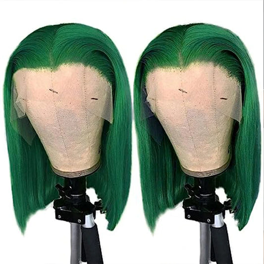 Straight Dark Green Short Bob Lace Front Human Hair Wig