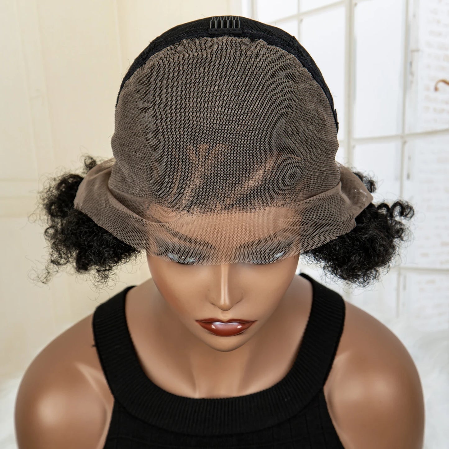 Synthetic 13x6 Lace Frontal Cornrow Braided Wig Kinky Curly Bob with Buns