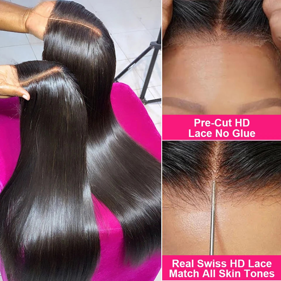 Straight Glueless Wig Lace Front Human Hair Ready To Wear And Go Preplucked For Women 36Inch Brazilian 13x6 Hd Lace Frontal Wigs
