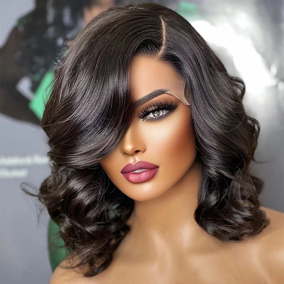 Brazilian Body Wave Short Side Bob Loose Bouncy Curly Human Hair