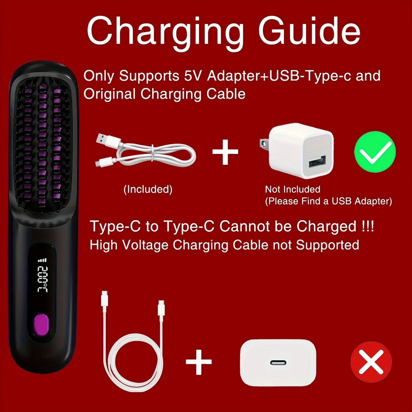 Wireless Hair Straightener Brush Ceramic Heating