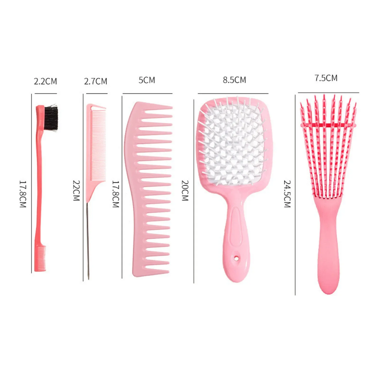 5 pcs/Set Detangling Brush Set Scalp Massage Hair Comb Dual Edge Brush Styling Comb