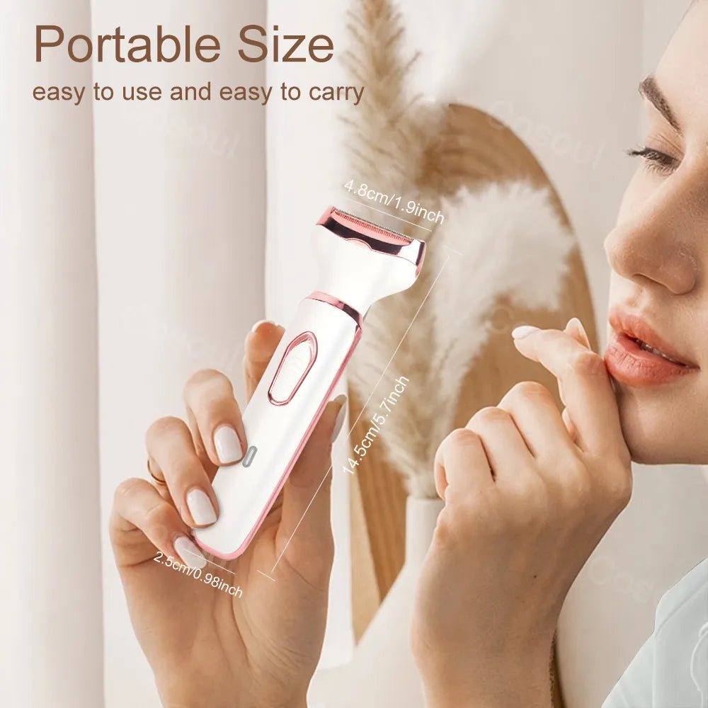 4 in 1 Electric Razor Lady  Body Hair Trimmer for Armpit Bikini Arm Leg Face Mustache Portable Painless