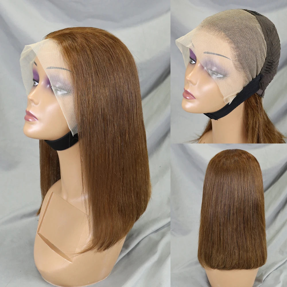 Bone Straight Lace Frontal Pre Plucked Brazilian Short Bob Remy Wig
