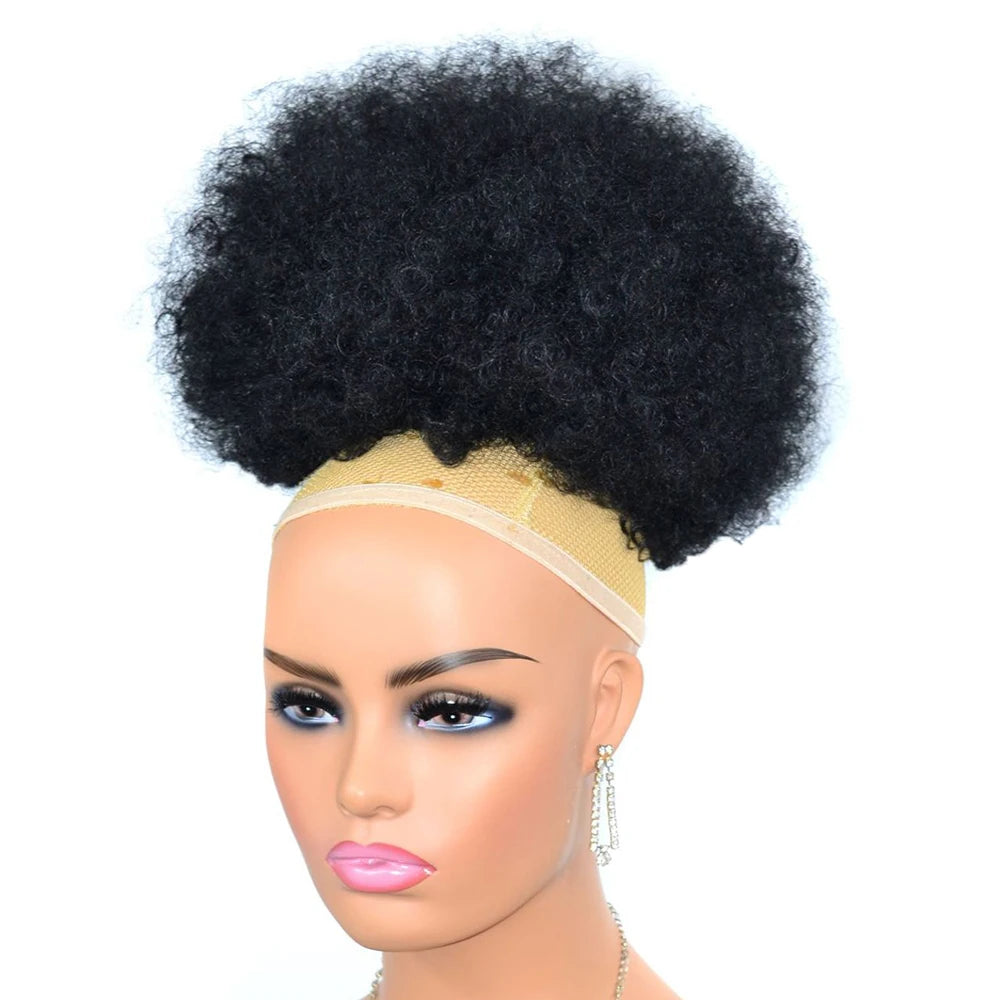 Afro Puff Drawstring Ponytail Extension Synthetic Afro Kinky Curly Puff Bun Hairpiece