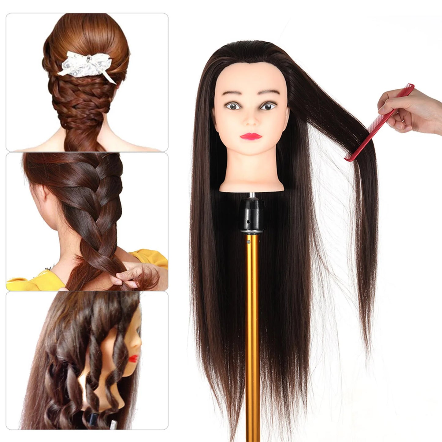 30% Human Hair Mannequin Head with Clamp Holder for Braiding Hair Styling Practice 24'' Manikin Head for Hairdresser Cosmetology