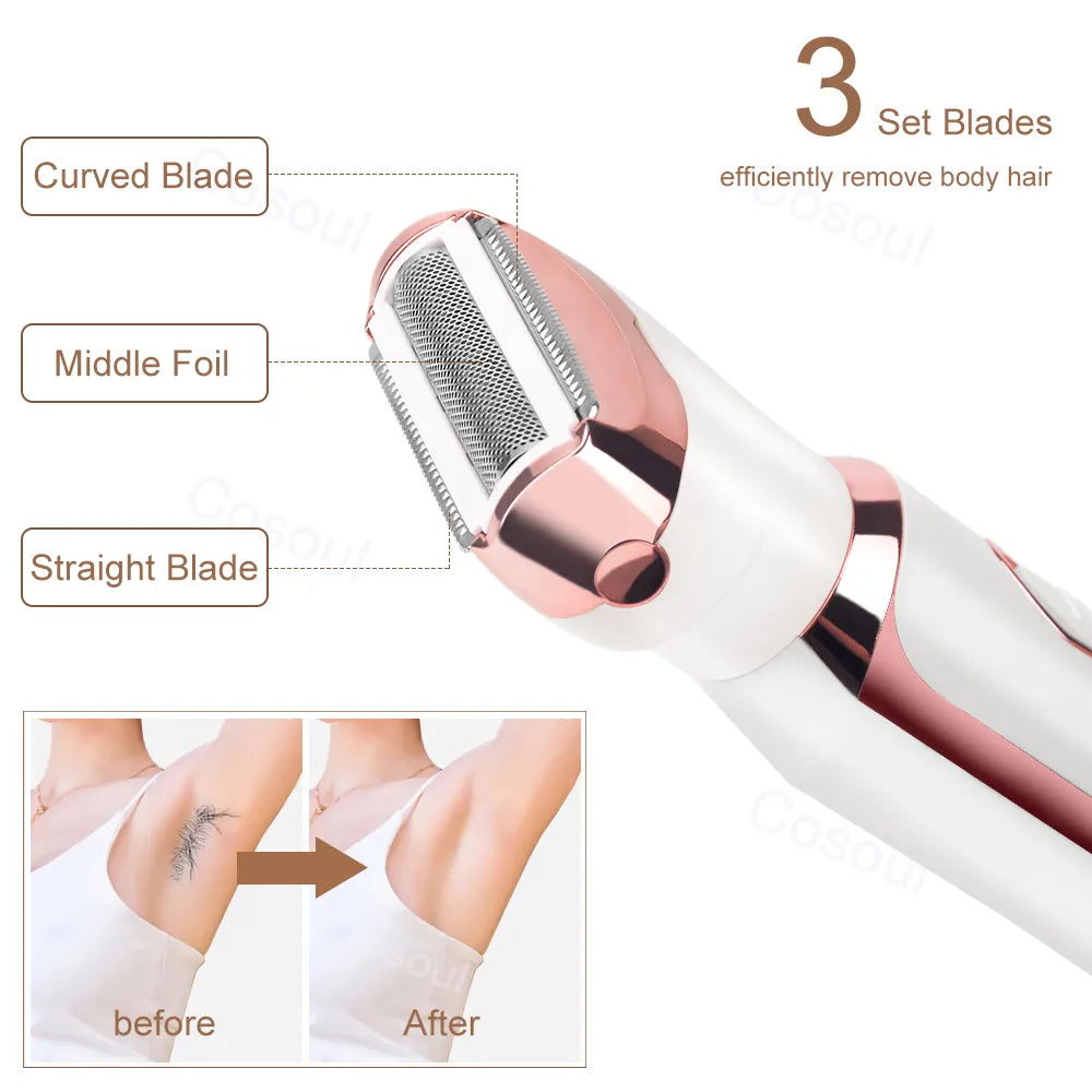 4 in 1 Electric Razor Lady  Body Hair Trimmer for Armpit Bikini Arm Leg Face Mustache Portable Painless