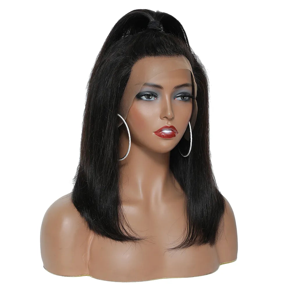 Transparent Lace Frontal Short Bob Wig Glue less Remy Straight Natural Hair