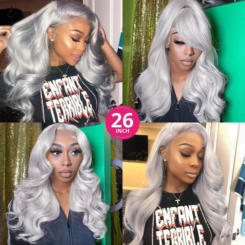 Silver Grey Body Wave Lace Front Wig 13x4 13x6 Lace Frontal Human Hair Wigs Transparent Brazilian Hair Colored Wigs For Women