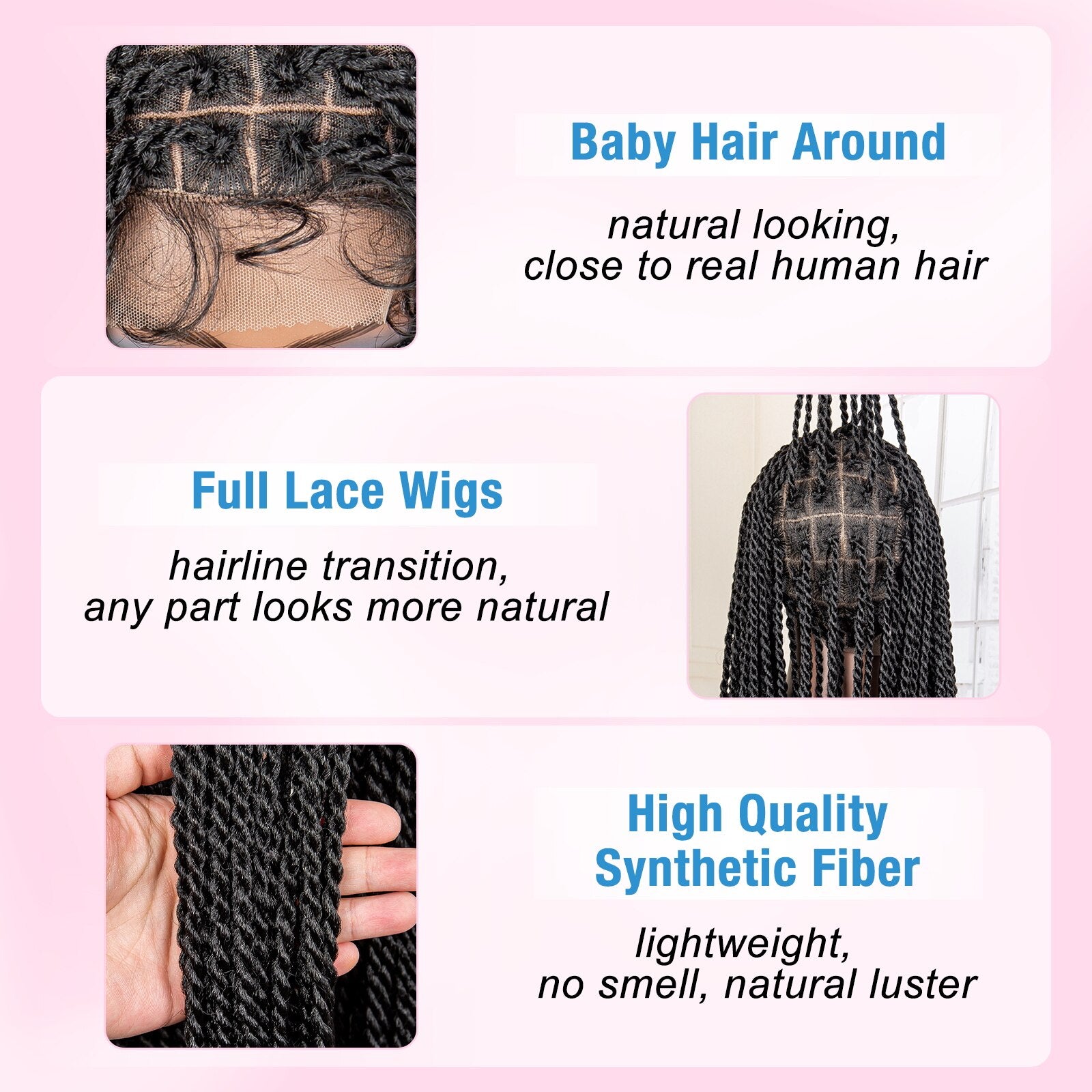 Twist Braided Synthetic Full Lace Frontal Pre Plucked with Baby - Supreme Lush Hair