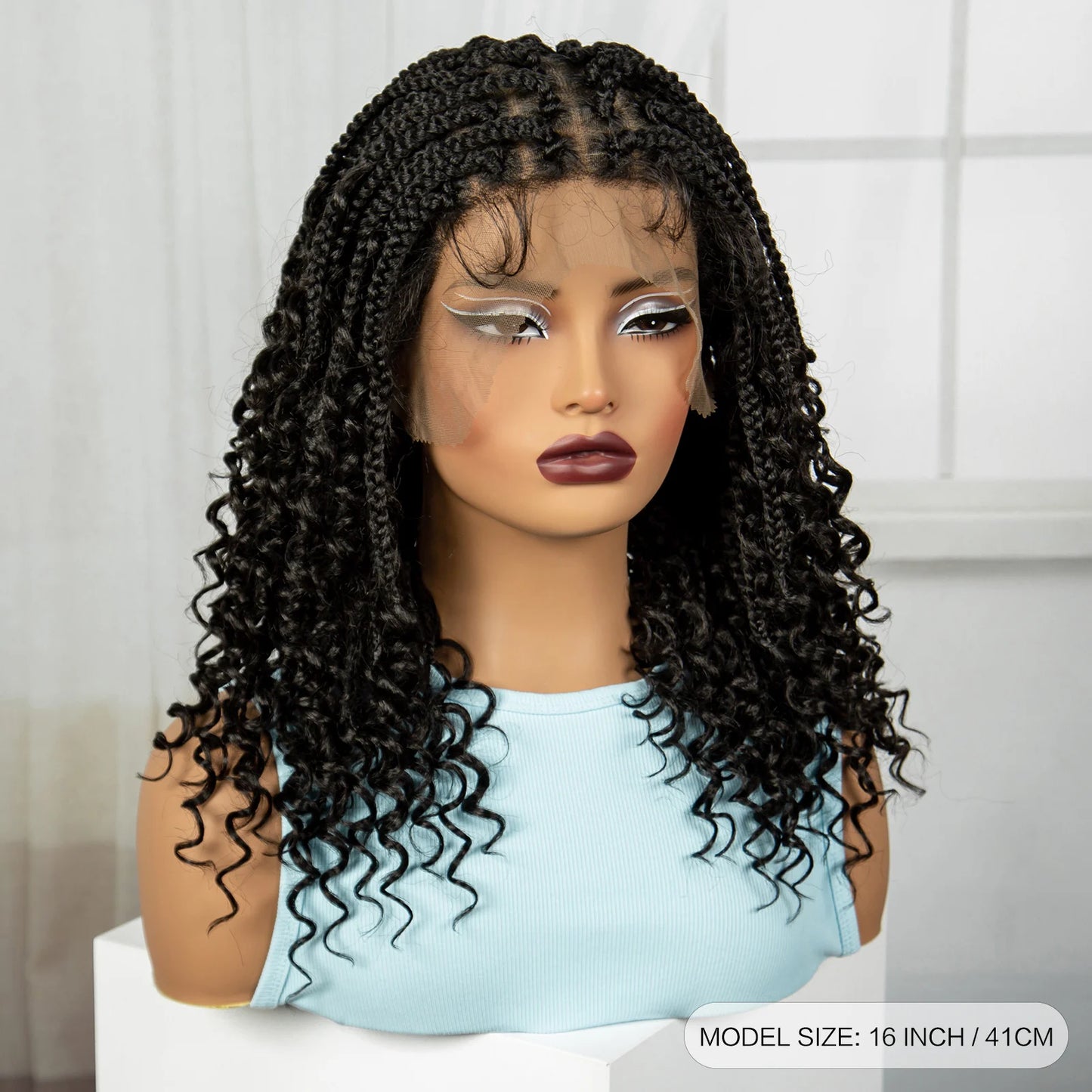 16 Inch Deep Wave Curly Full Lace Knotless Box Braids