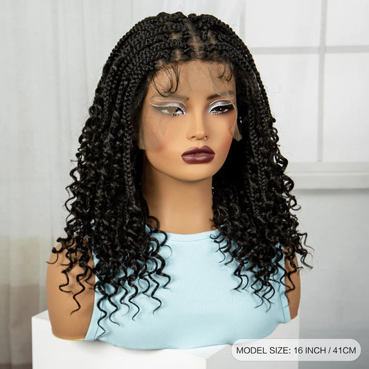 16 Inch Deep Wave Curly Full Lace Knotless Box Braids