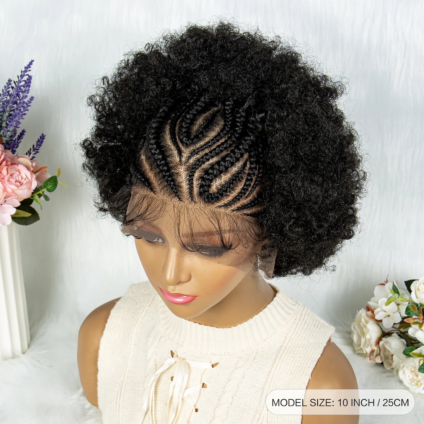 13x6 Lace Front  Cornrow With Baby Hair  Kinky Curly Hair Wigs