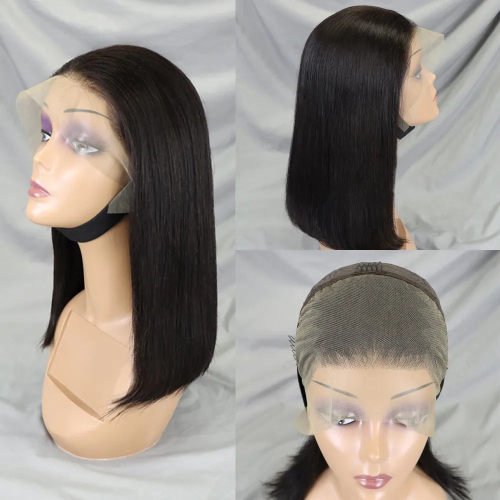 Bone Straight Lace Frontal Pre Plucked Brazilian Short Bob Remy Wig