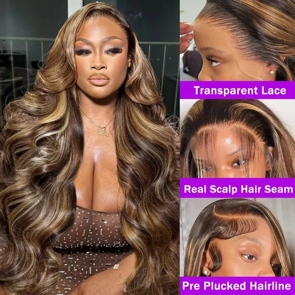 Highlight 13x6 13x4 Lace Frontal Wig Human Hair Body Wave 220% Density HD Lace Wig