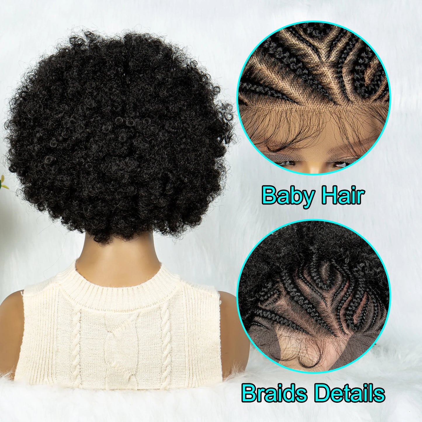 13x6 Lace Front  Cornrow With Baby Hair  Kinky Curly Hair Wigs