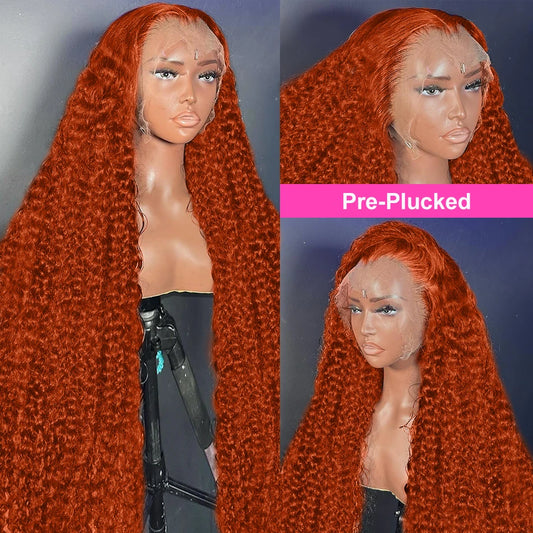 Luvin Ginger Orange Curly 13x6 Lace Front Wigs Transparent HD 30 36 inch Deep Wave 13x4 Human Hair Lace Frontal Wigs For Women