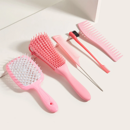 5 pcs/Set Detangling Brush Set Scalp Massage Hair Comb Dual Edge Brush Styling Comb