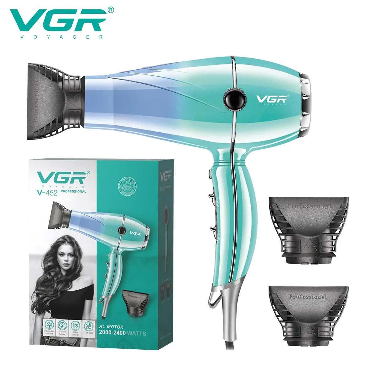 VGR Professional Hair Dryer 2400W High Power Overheating Protection Strong Wind Drying Hair Care Styling Tool V-452