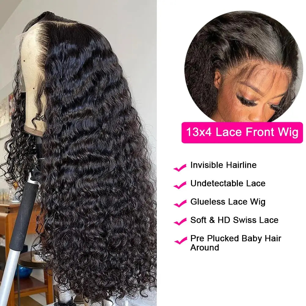 200 Density 36 Inches Deep Wave Wig 100% Human Hair Wigs 13x4 Transparent Lace Wig For Women Bling Remy 100% Wigs Human Hair