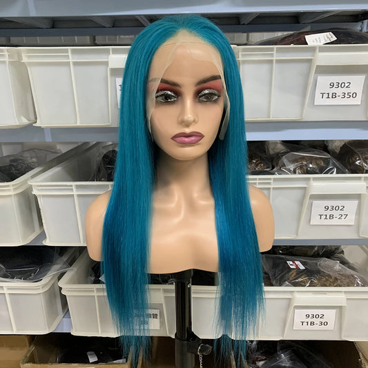 Sky Blue Lace Front Wig 613 HD Transparent 13X4 Pre plucked Human Hair
