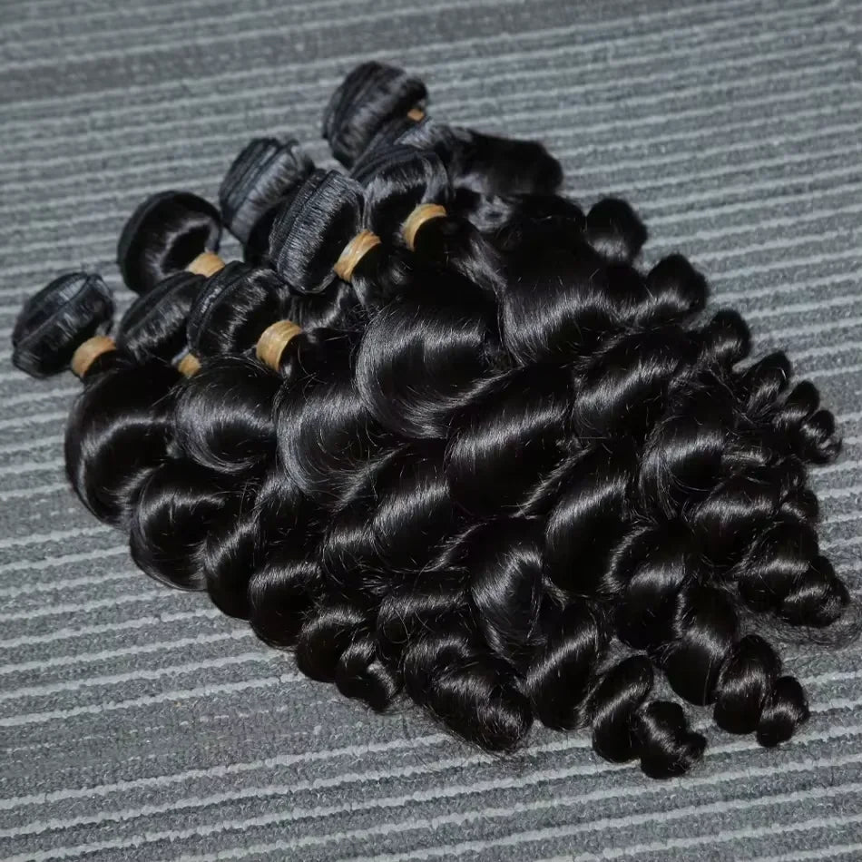 15A Loose Wave Raw Burmese Curly Bundles Human Hair Extensions Double Weft Remy Natural Black Wave Bundles Quick Weaving Tissage