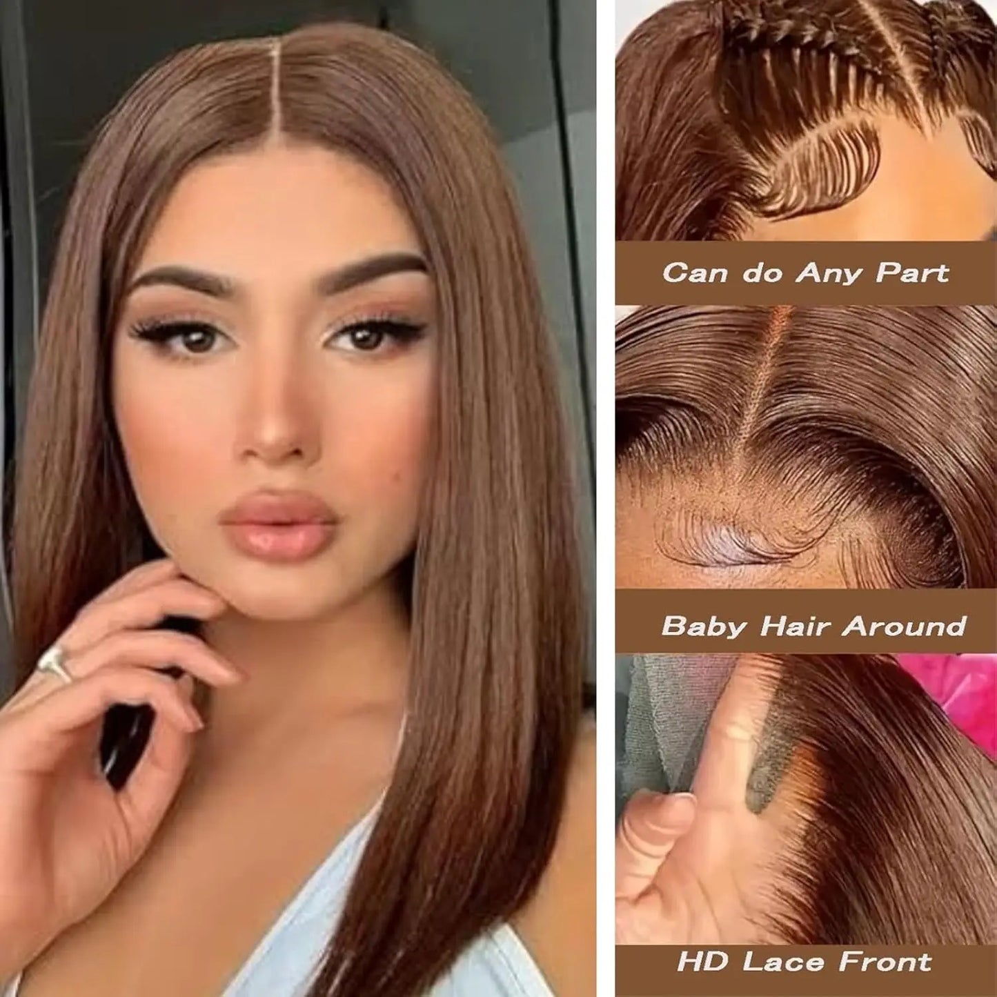 Short Bone Straight 13x4 HD Transparent Lace Front Chocolate Brown Wig