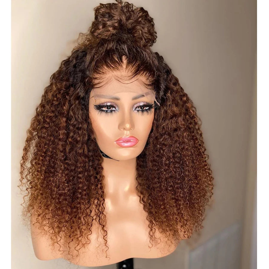 Soft Pre plucked Honey Blonde Brown Kinky Curly Lace Front Wig - Supreme Lush Hair