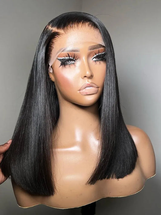 Transparent Lace Frontal Short Bob Wig Glue less Remy Straight Natural Hair