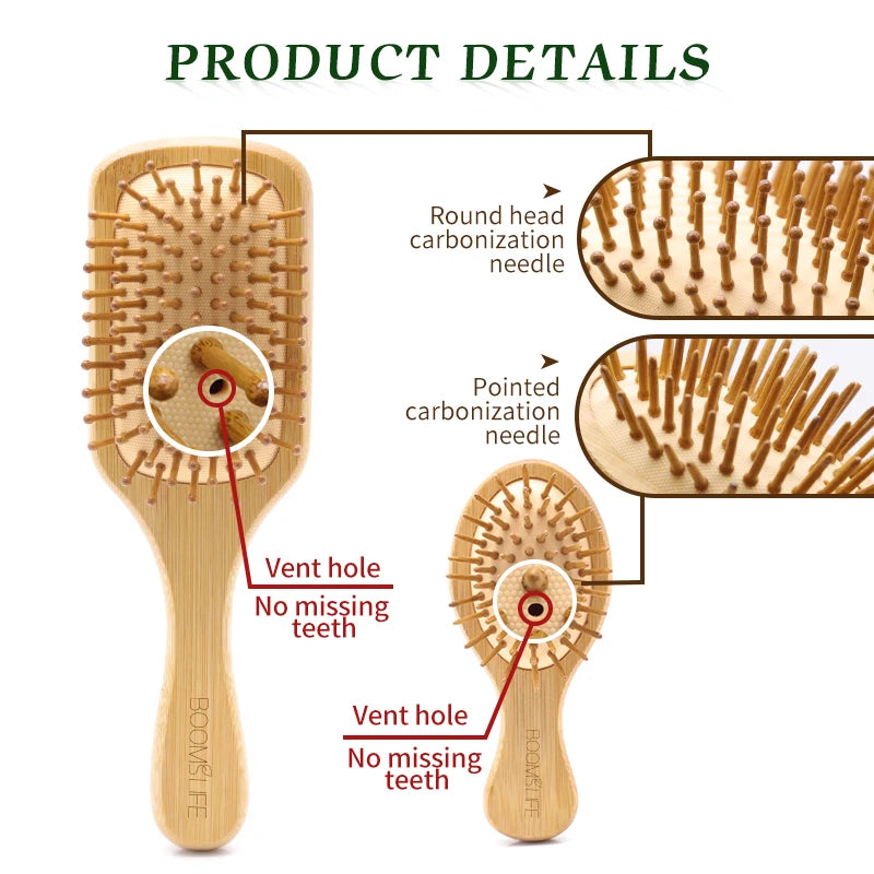 Wide Teeth Bamboo Combs for Hair Smooth Massage Scalp Brush