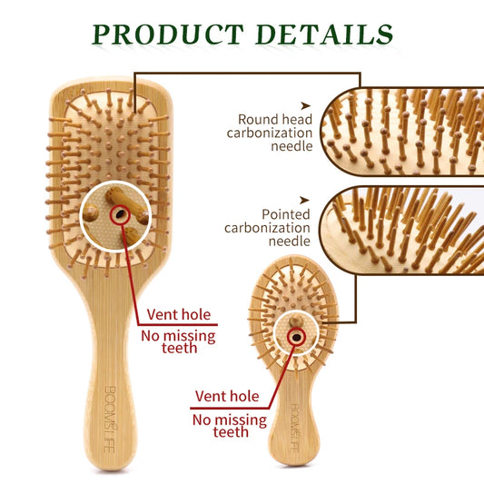 Wide Teeth Bamboo Combs for Hair Smooth Massage Scalp Brush