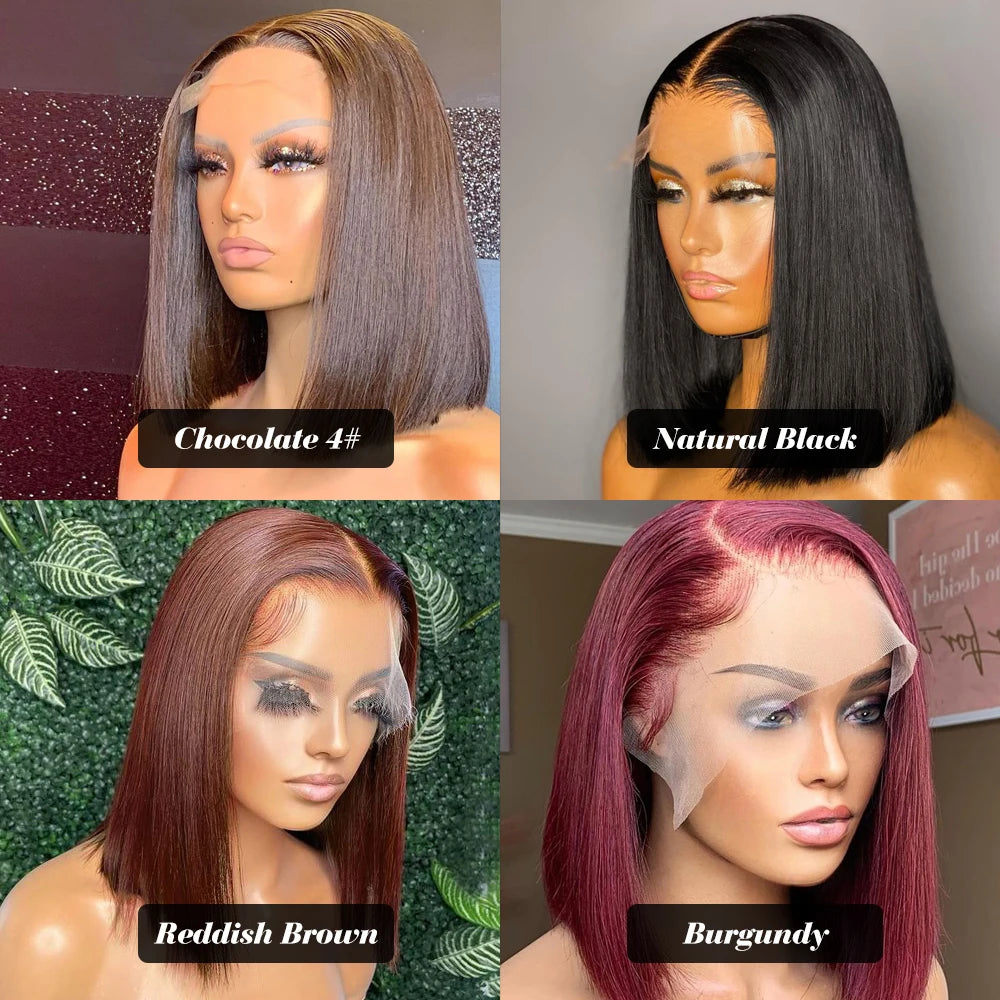 Transparent Lace Frontal Short Bob Wig Glue less Remy Straight Natural Hair