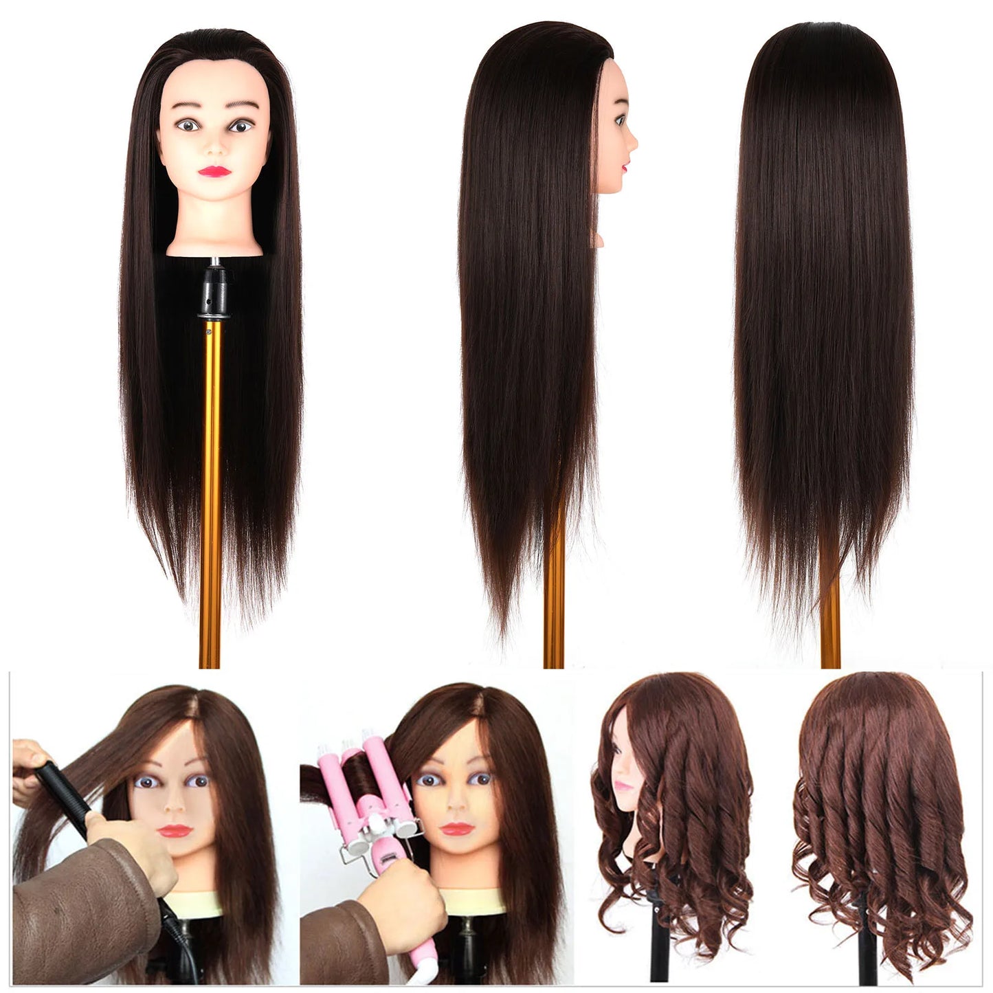 30% Human Hair Mannequin Head with Clamp Holder for Braiding Hair Styling Practice 24'' Manikin Head for Hairdresser Cosmetology