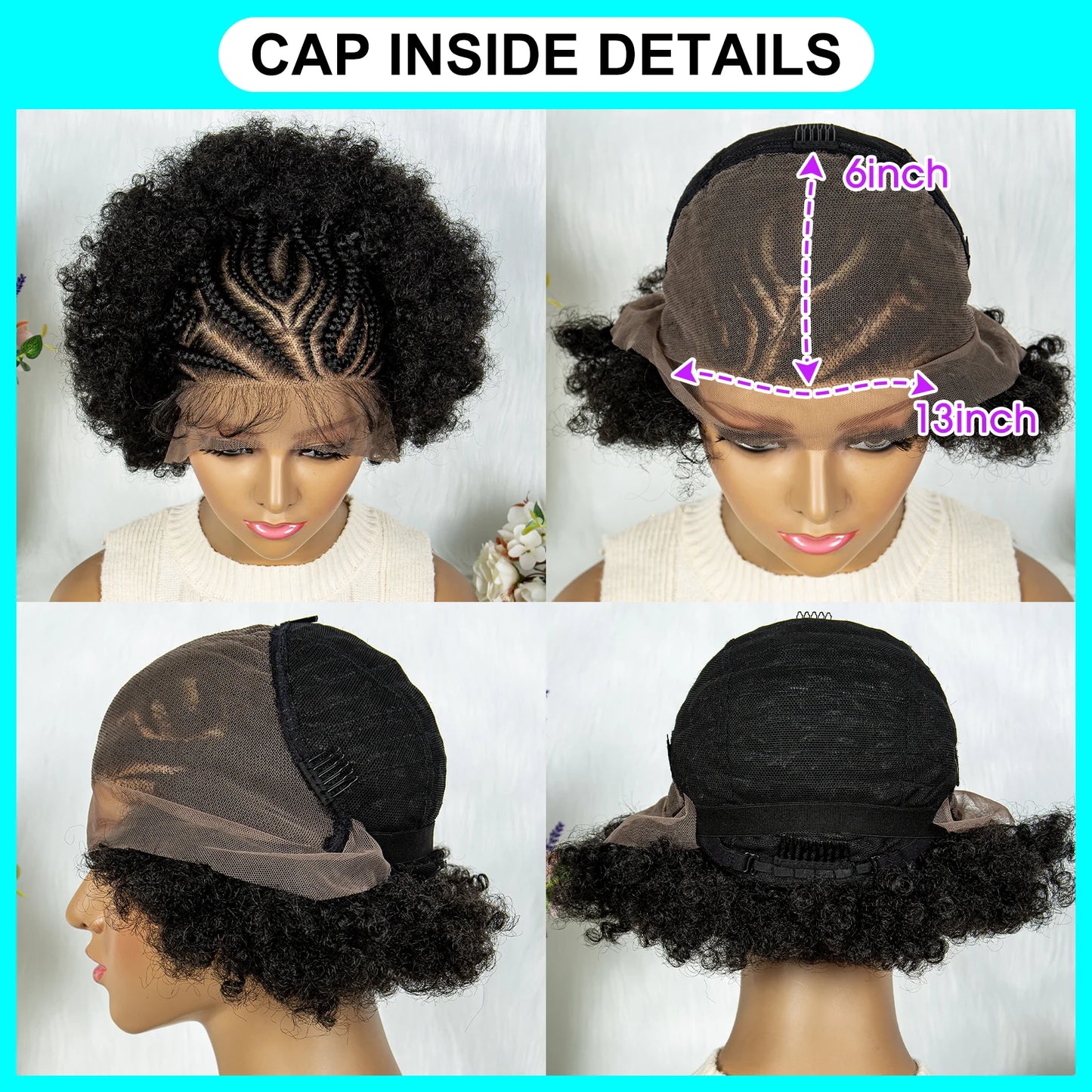 13x6 Lace Front  Cornrow With Baby Hair  Kinky Curly Hair Wigs