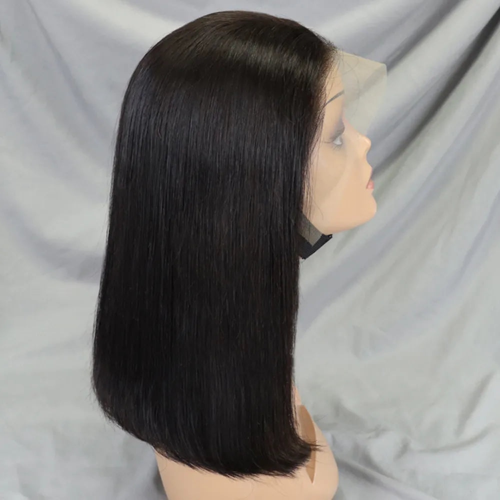 Bone Straight Lace Frontal Pre Plucked Brazilian Short Bob Remy Wig
