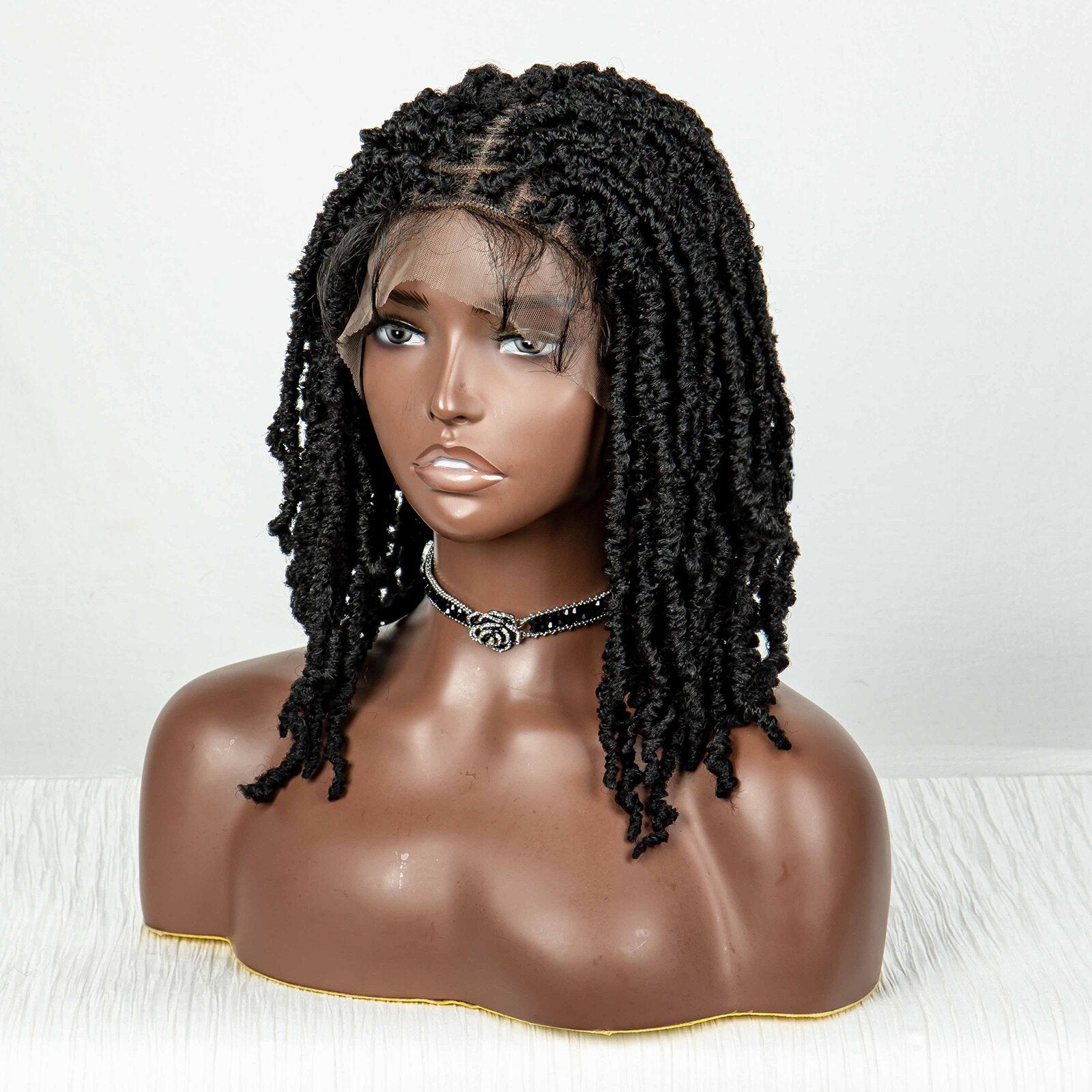 Synthetic Braided Butterfly Locks Bob Short Dreadlock Lace Front Braided Wigs - Supreme Lush Hair