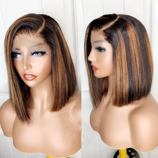 Highlight Wig Human Hair Straight Lace Front Brazilian Short Bob