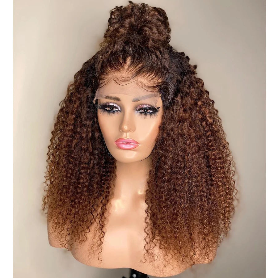 Soft Pre plucked Honey Blonde Brown Kinky Curly Lace Front Wig - Supreme Lush Hair