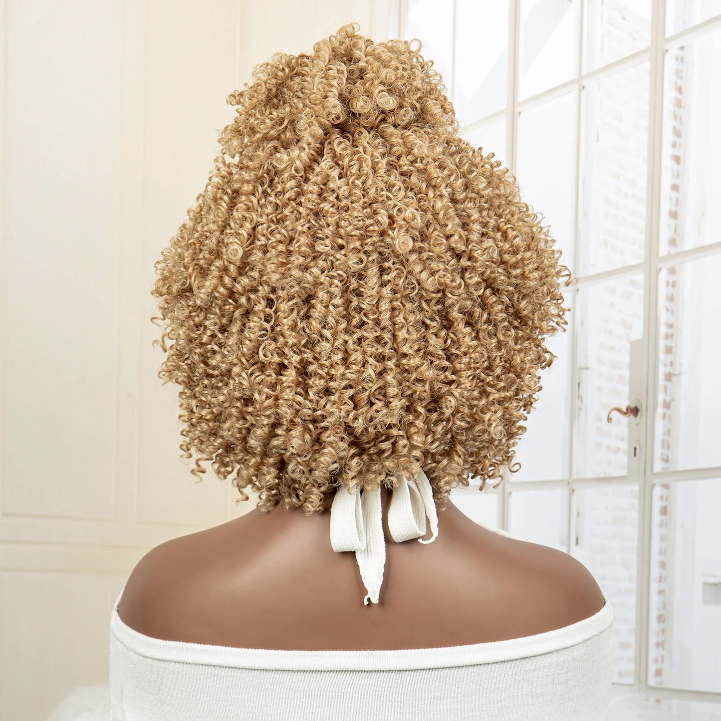 Short Synthetic Blonde Braided Wigs with Baby Hair Jerry Curly Hair Wigs Curly Bob Wig with Buns