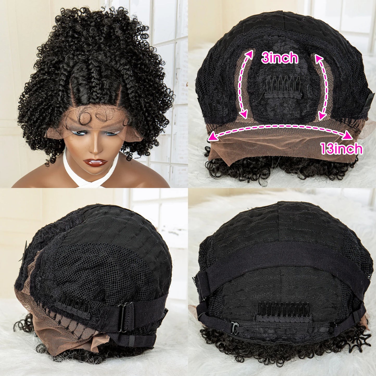 Short Synthetic Blonde Braided Wigs with Baby Hair Jerry Curly Hair Wigs Curly Bob Wig with Buns