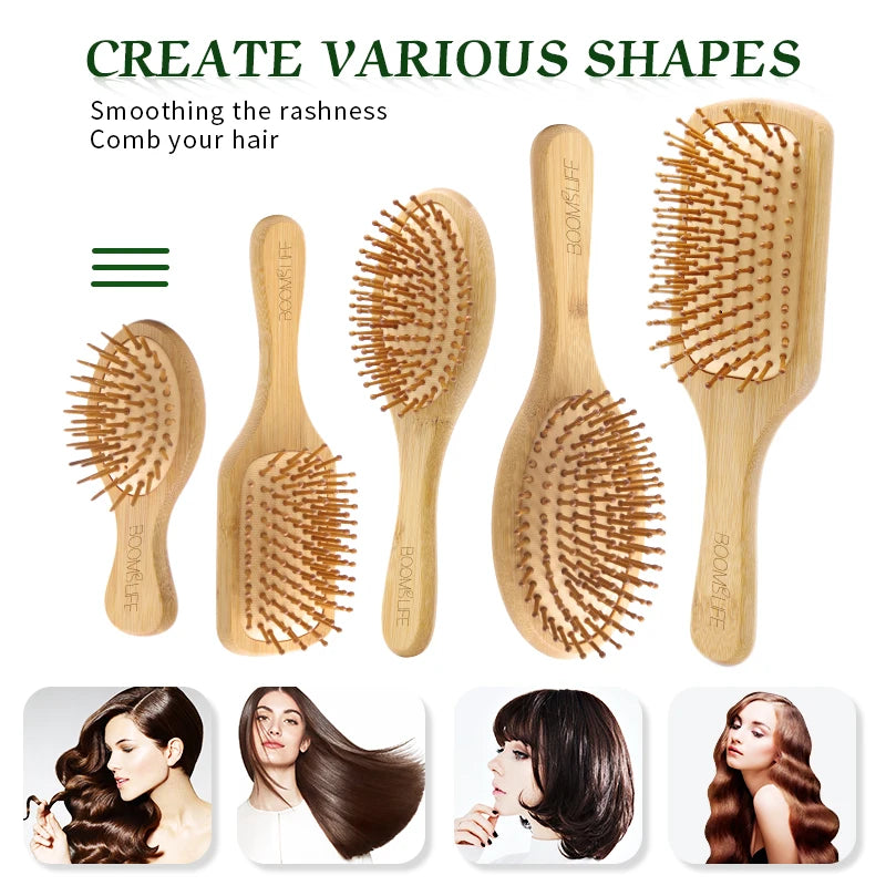 Wide Teeth Bamboo Combs for Hair Smooth Massage Scalp Brush