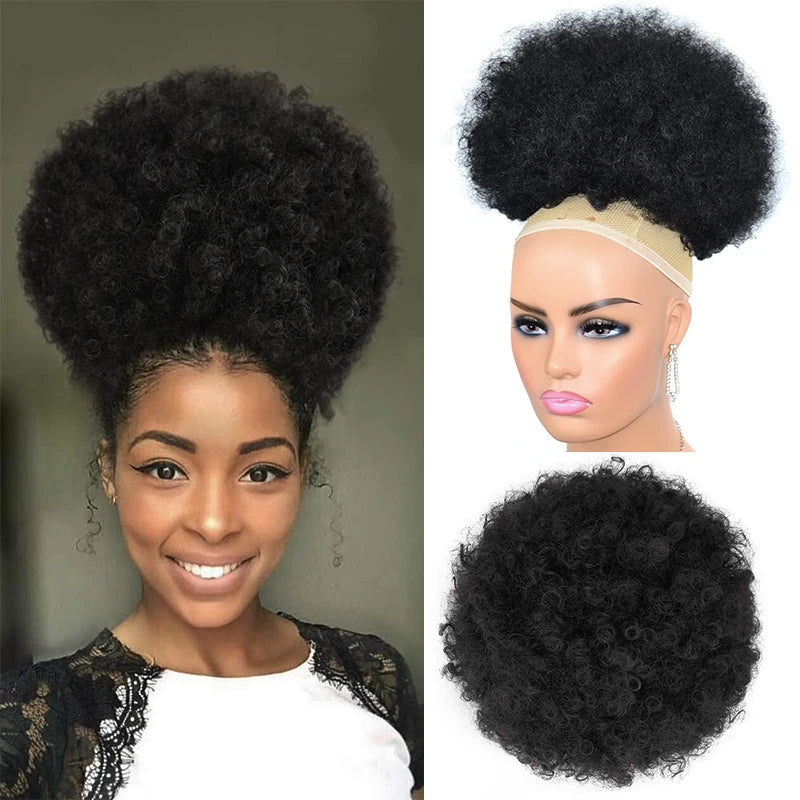 Afro Puff Drawstring Ponytail Extension Synthetic Afro Kinky Curly Puff Bun Hairpiece