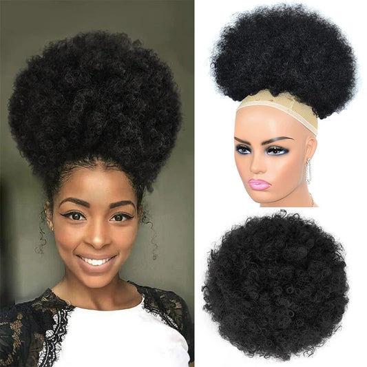 Afro Puff Drawstring Ponytail Extension Synthetic Afro Kinky Curly Puff Bun Hairpiece