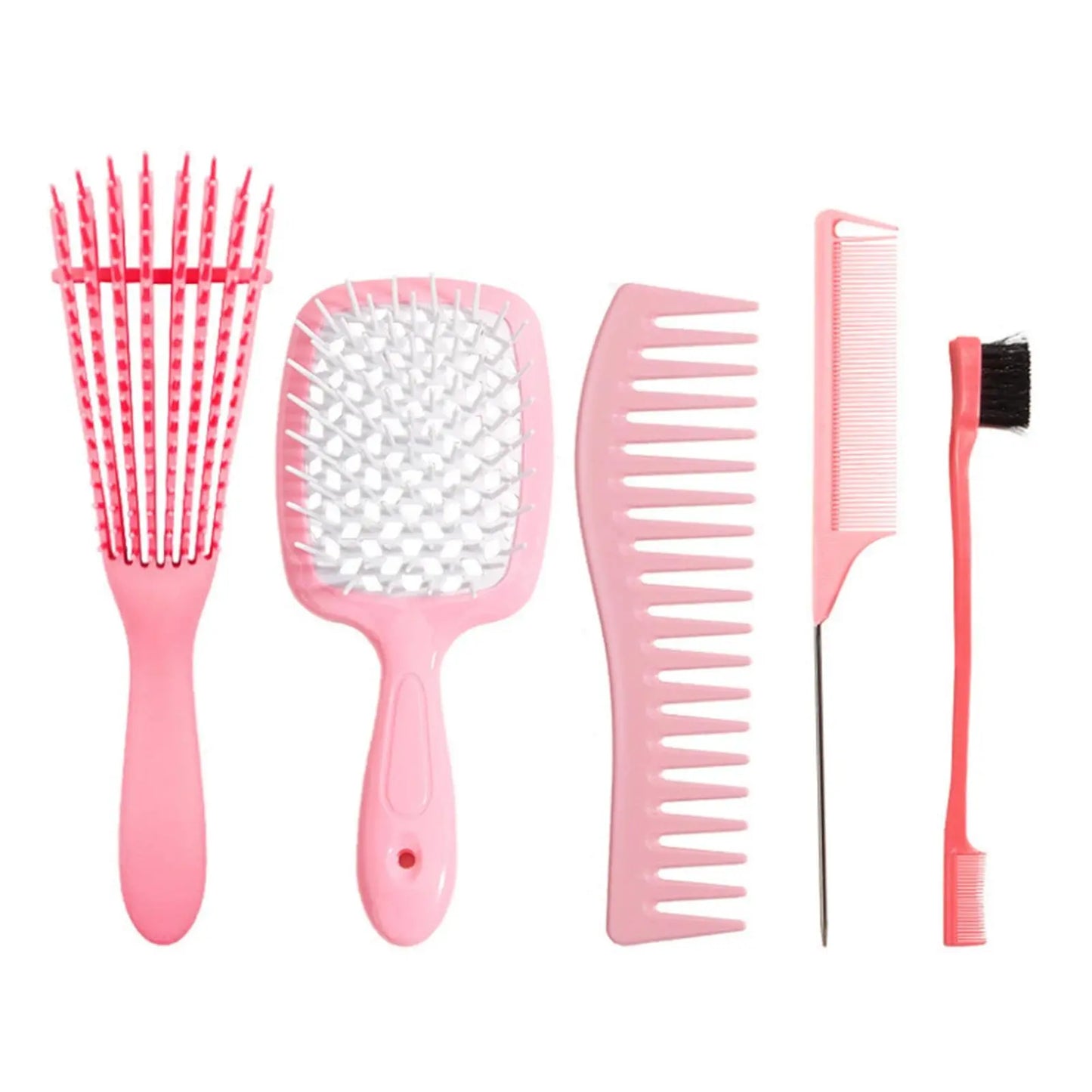 5 pcs/Set Detangling Brush Set Scalp Massage Hair Comb Dual Edge Brush Styling Comb