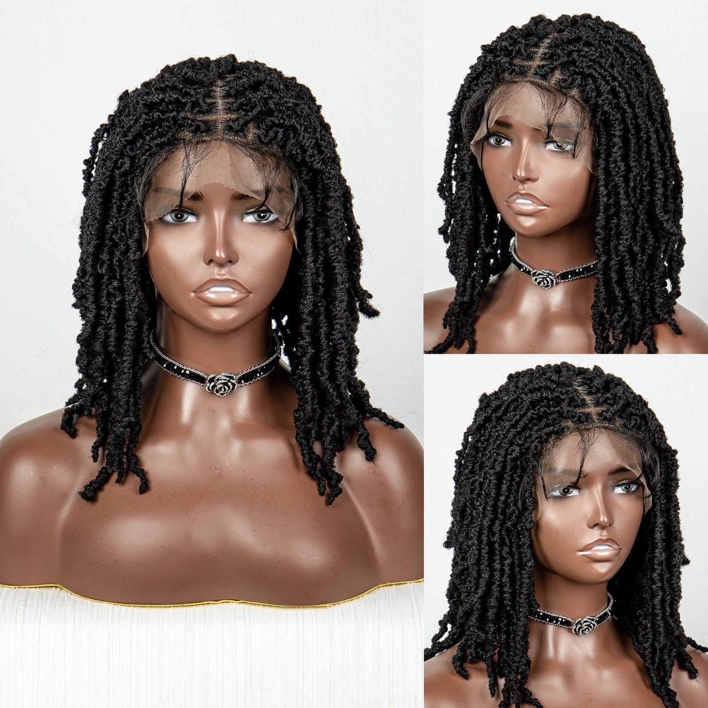 Synthetic Braided Butterfly Locks Bob Short Dreadlock Lace Front Braided Wigs - Supreme Lush Hair