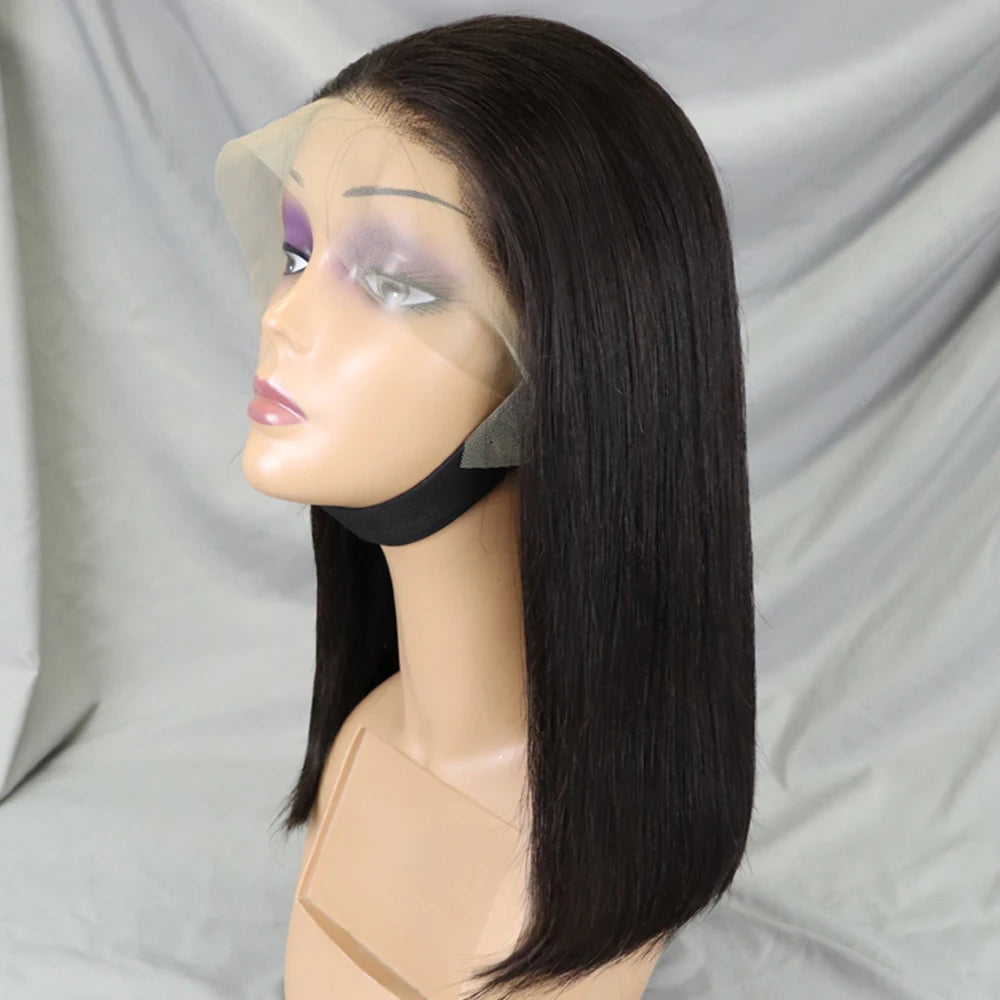 Bone Straight Lace Frontal Pre Plucked Brazilian Short Bob Remy Wig